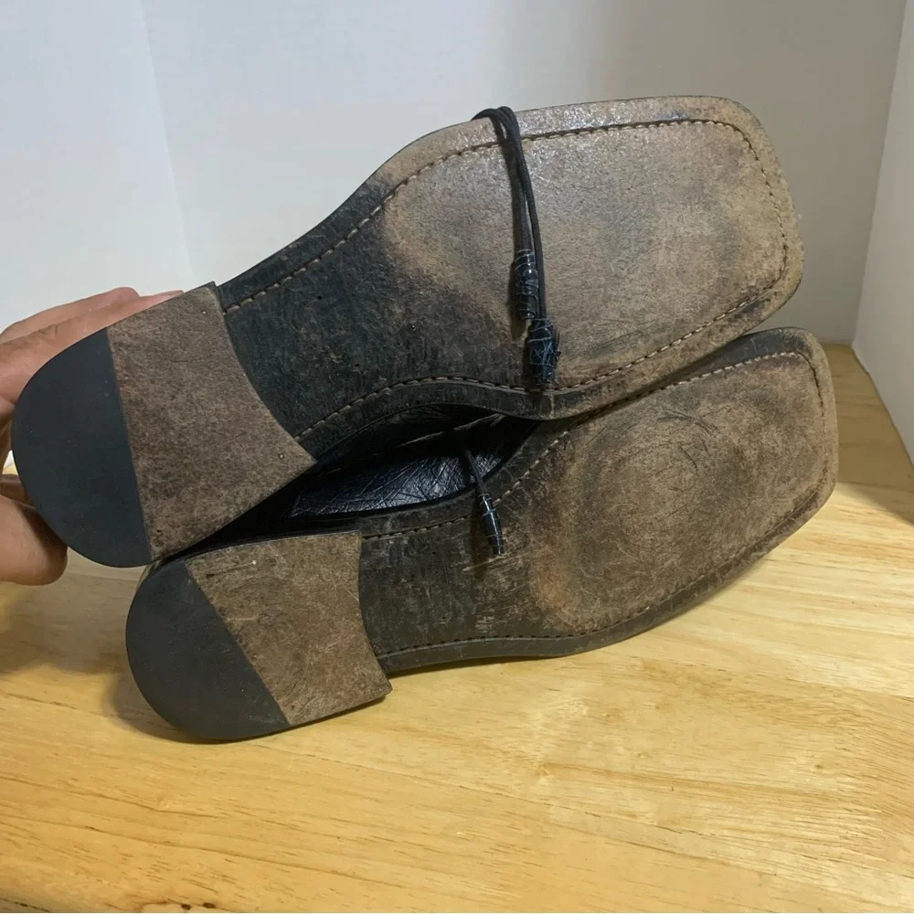 VTG Paolo De Marco Genuine Crocodile Alligator‎ Black Split Toe Loafers Shoes 8